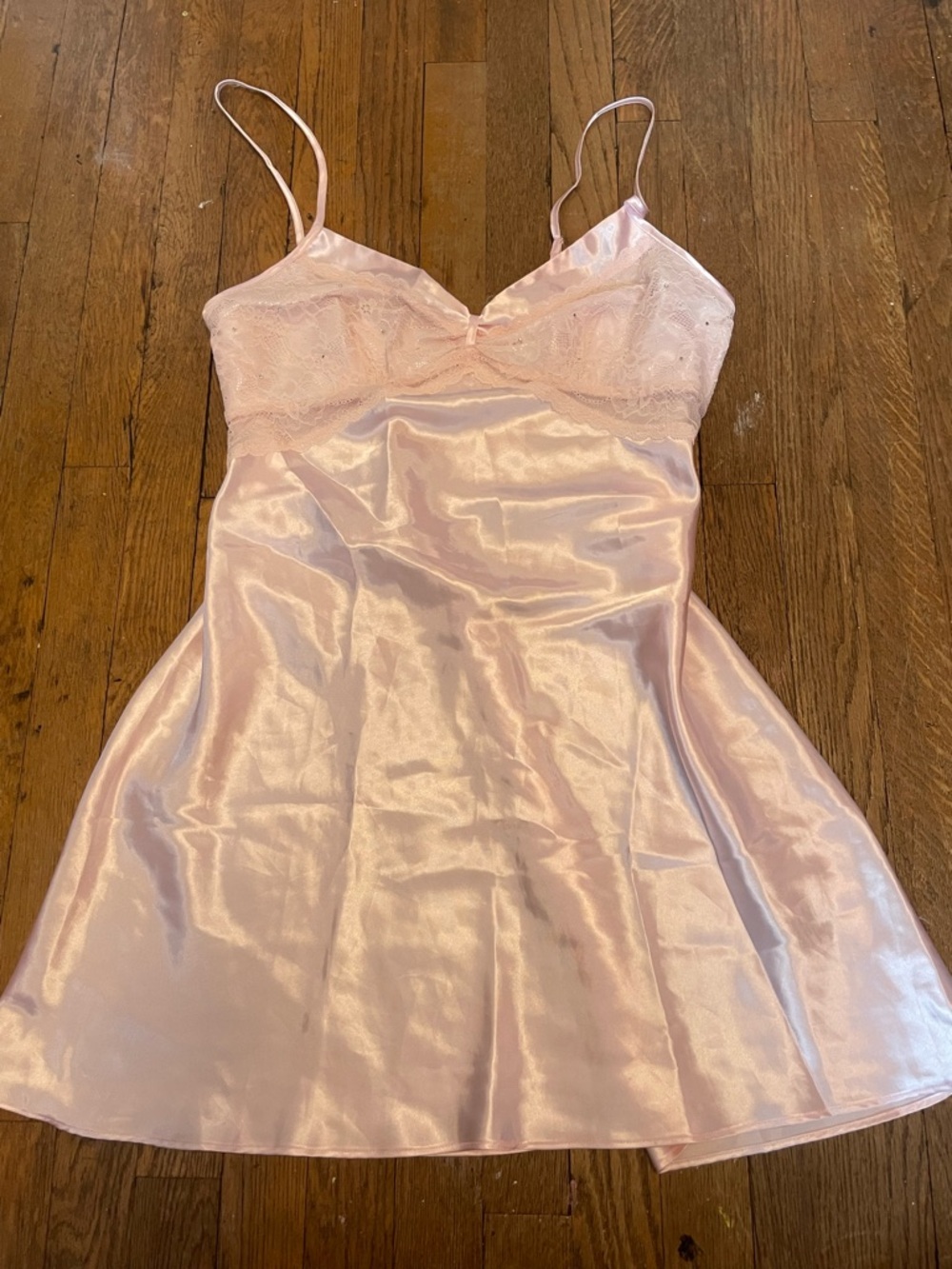 Silky Lace-Trim Chemise Nightdress in Light Pink